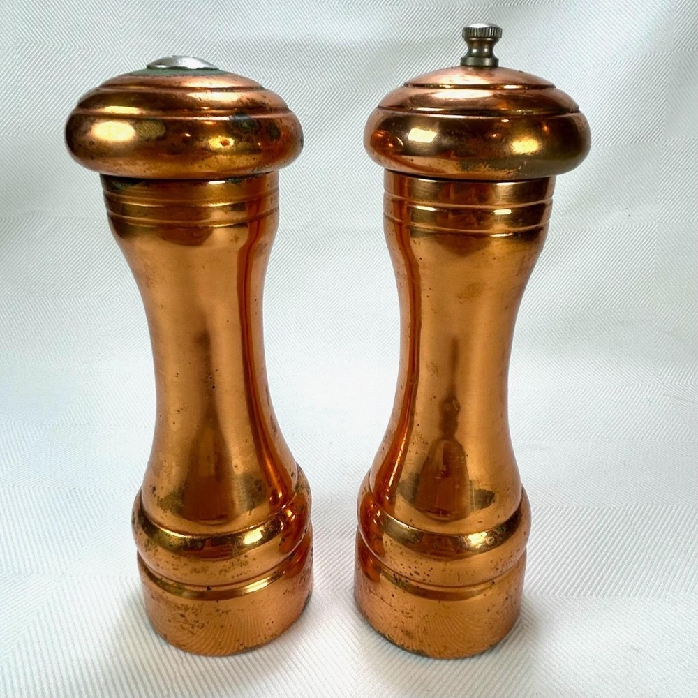 Verity Southall 8" Copper Pepper Mill & Salt Shaker All Copper CA. USA MCM VHTF